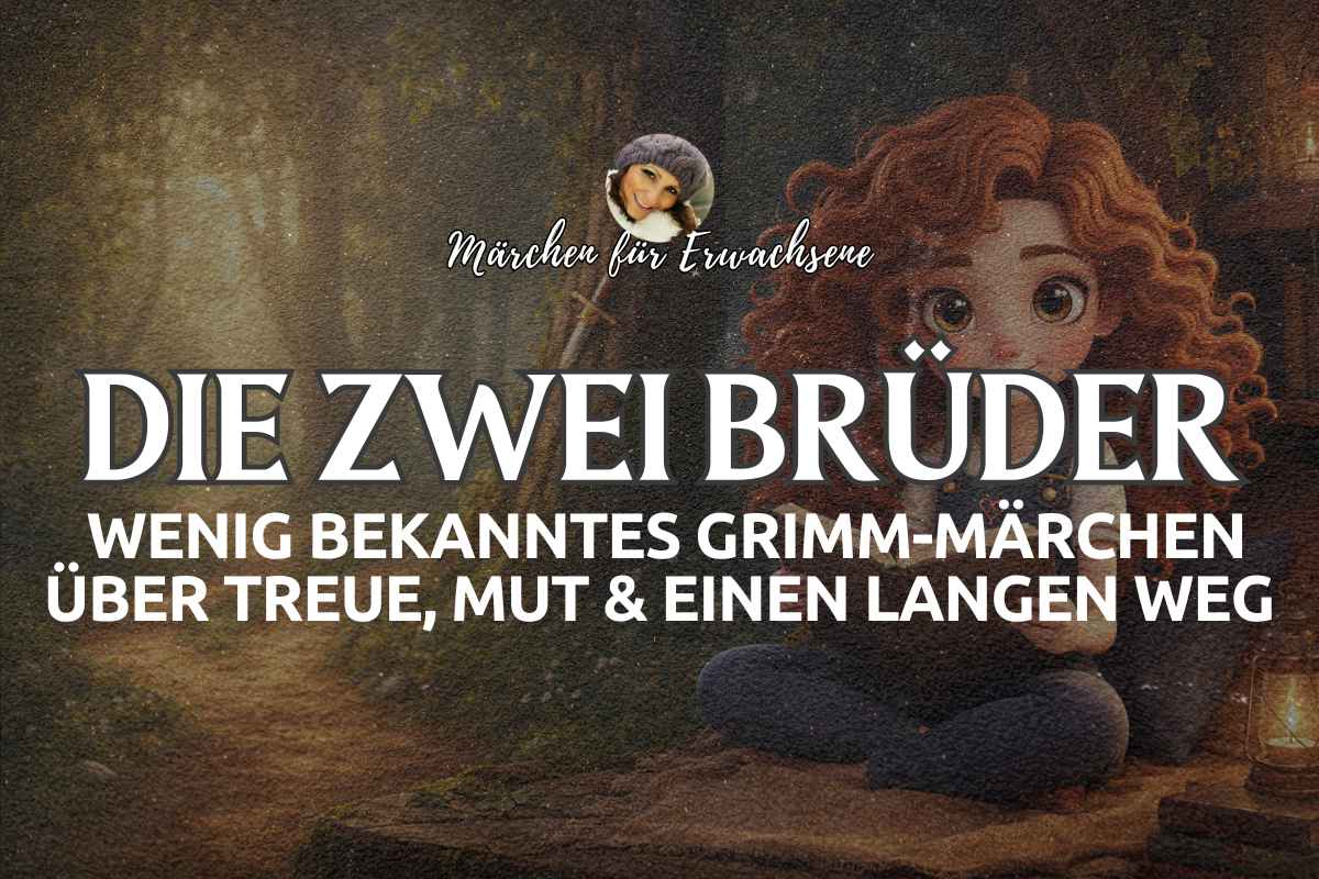 LieLie mit einem aufgeschlagenen Märchenbuch an einer Waldgabelung im Grimm-Märchen „Die zwei Brüder“